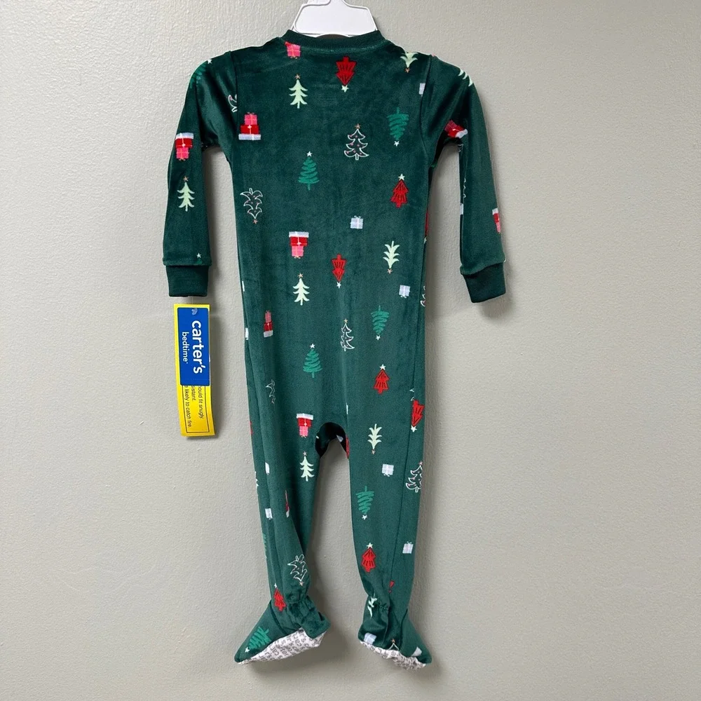 Carters Bedtime 12M Green Christmas Tree Fleece Footed Pajamas NWT